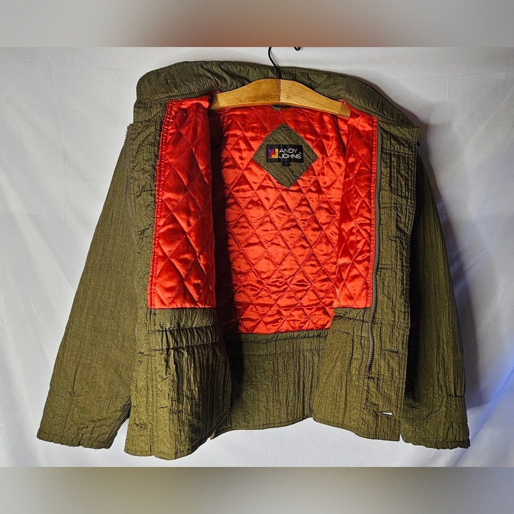 ​Andy Johns Women S Olive Drab Crinkle Nylon Jacket Vintage Quilted Lining Gorp - Picture 7 of 11